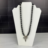 Men's Necklace Labradorite/Black Jasper Shark Tooth