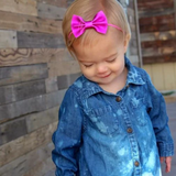 Bright Metallic Speckle Genuine Leather Hair Bows - Pink