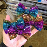Bright Metallic Speckle Genuine Leather Hair Bows - Rainbow