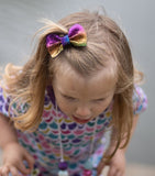 Bright Metallic Speckle Genuine Leather Hair Bows - Rainbow